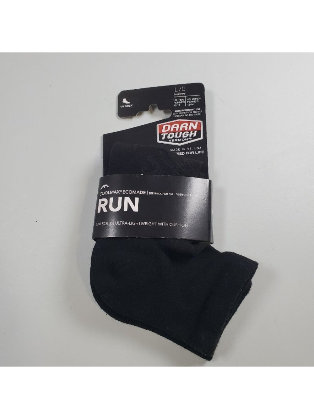 Darn Tough Run Ultra Lightweight Coolmax EcoMade 1/4 Socks Men Size Large New